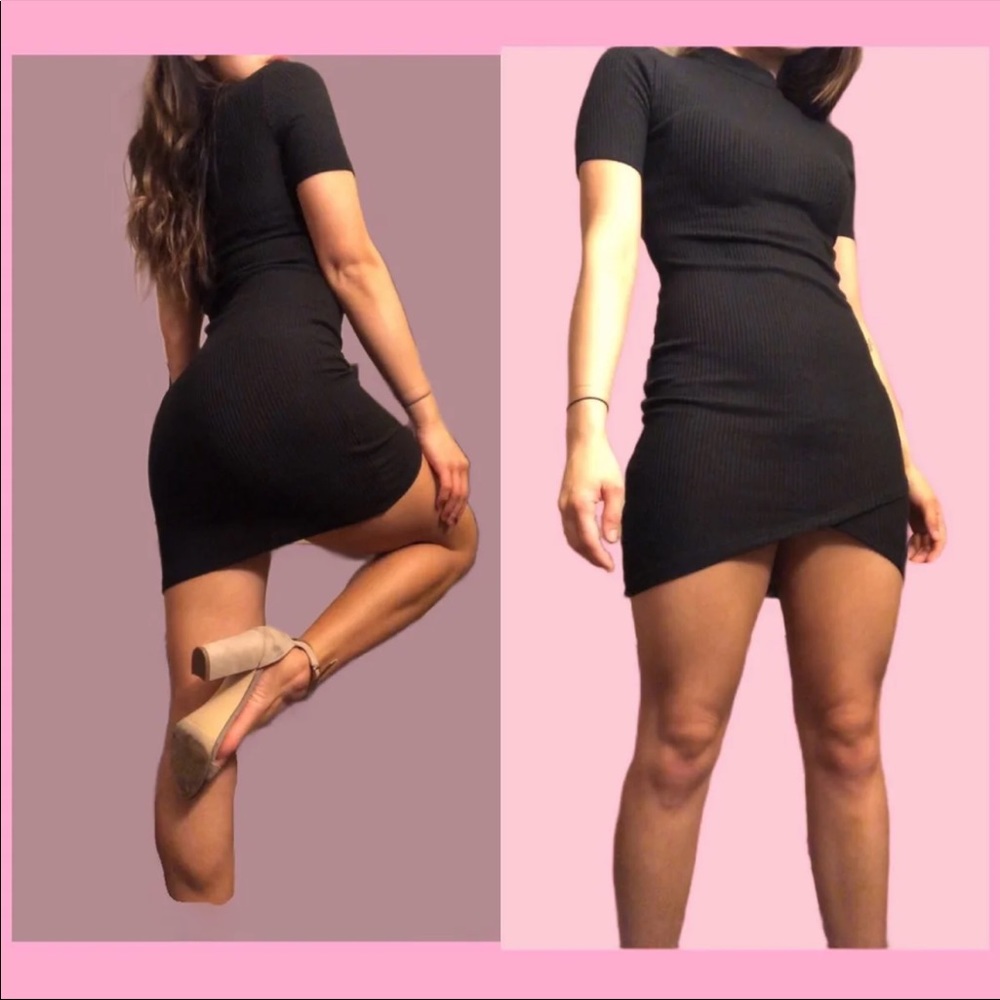 Black ribbed bodycon dress